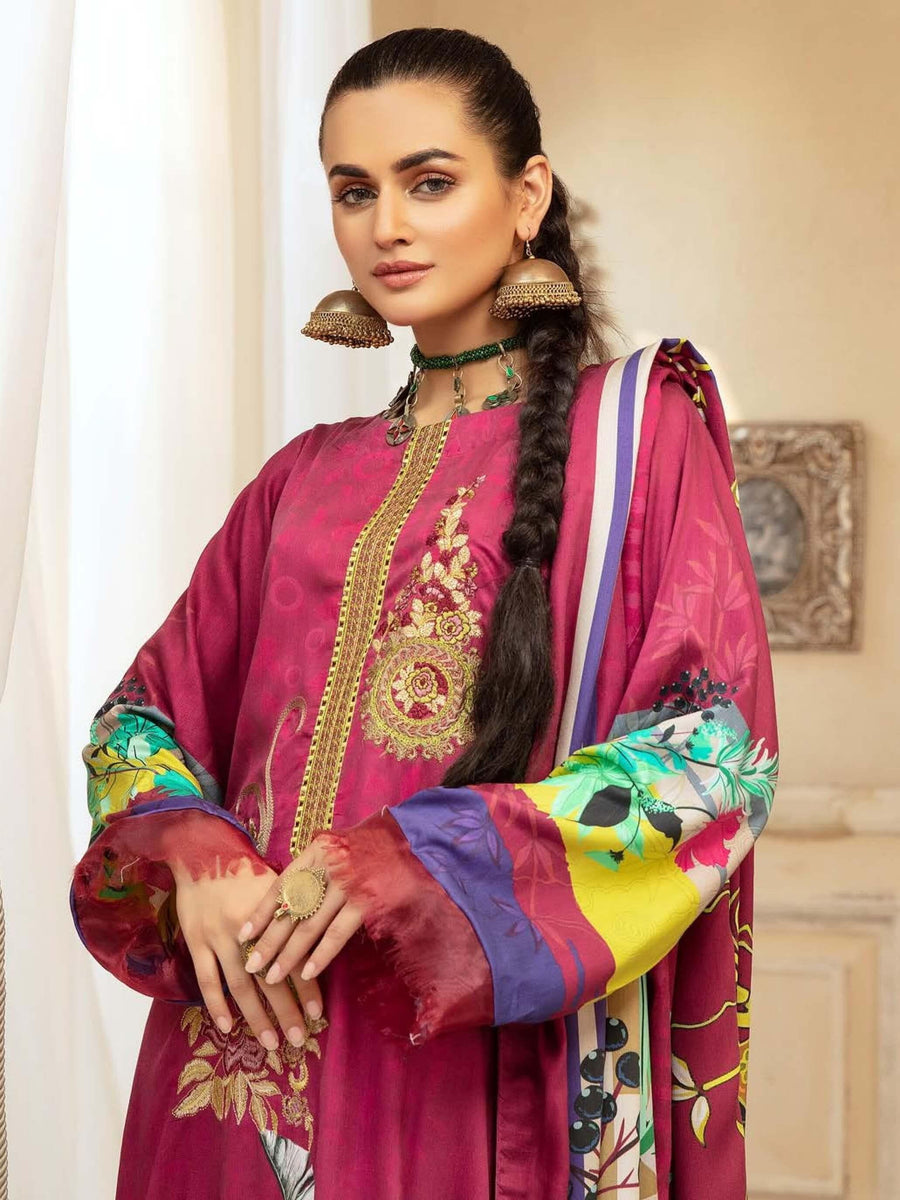 Bano by Riaz Arts Embroidered Corduroy 3pc Unstitched Suit AF-52 - FaisalFabrics.pk
