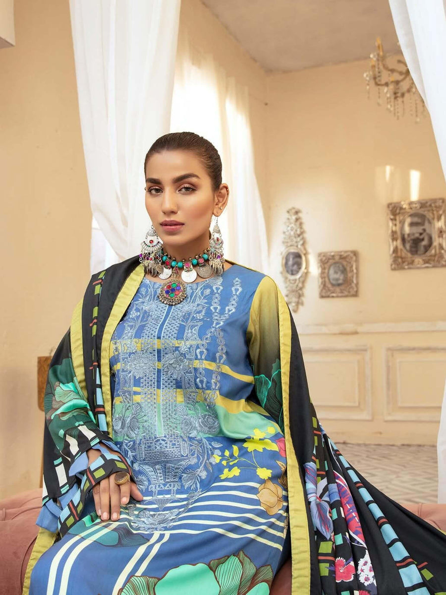 Bano by Riaz Arts Embroidered Corduroy 3pc Unstitched Suit AF-55 - FaisalFabrics.pk