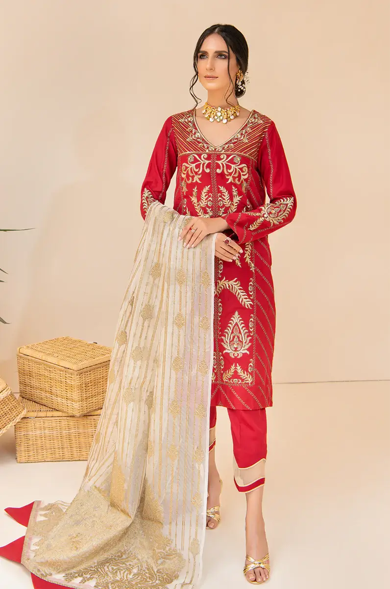 Maria Osama Khan L'Amour Basic Pret 3Pc Satin Suit - AFTAB
