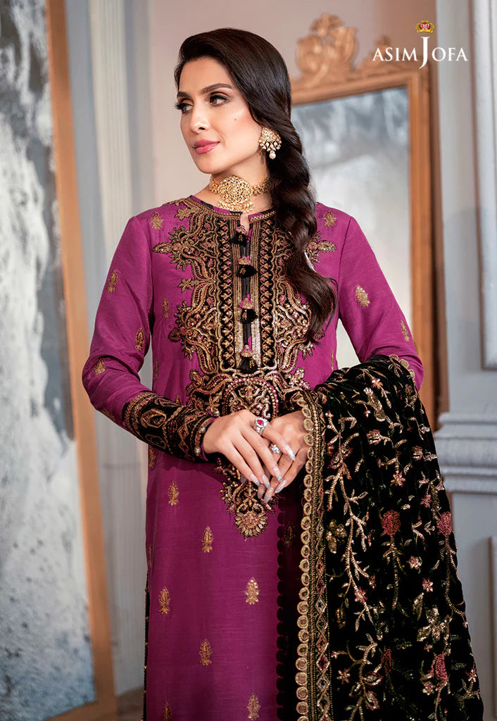 The Ayeza Edit by Asim Jofa Makhmal Royal Raw Silk 3Pc Suit AJAM-04