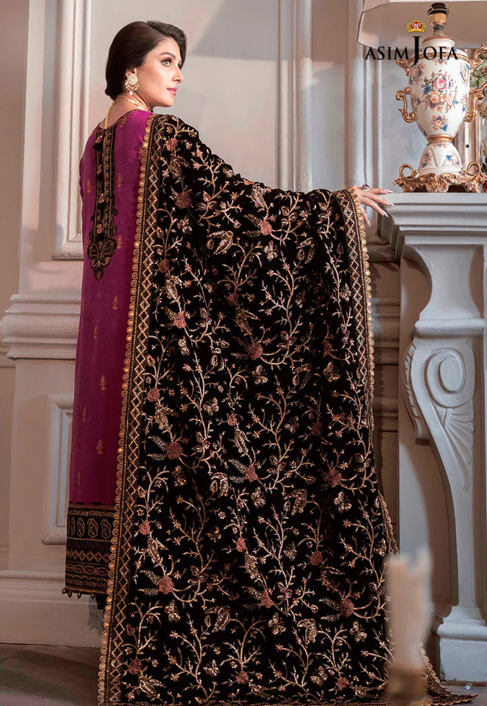 The Ayeza Edit by Asim Jofa Makhmal Royal Raw Silk 3Pc Suit AJAM-04