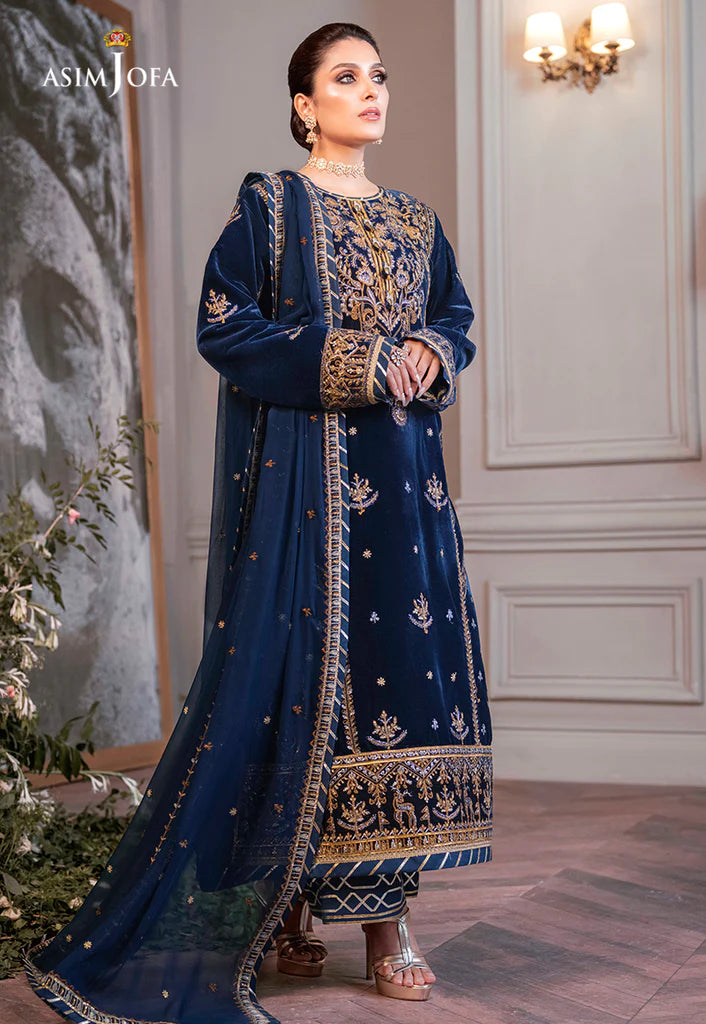 The Ayeza Edit by Asim Jofa Makhmal Royal Velvet 3Pc Suit AJAM-08