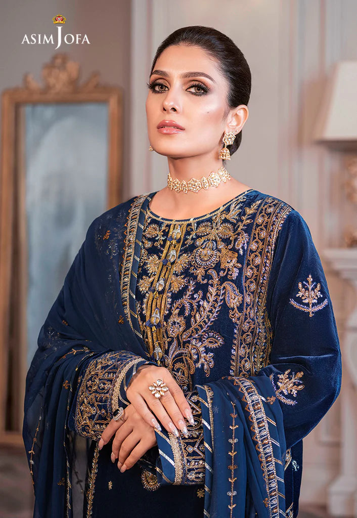 The Ayeza Edit by Asim Jofa Makhmal Royal Velvet 3Pc Suit AJAM-08