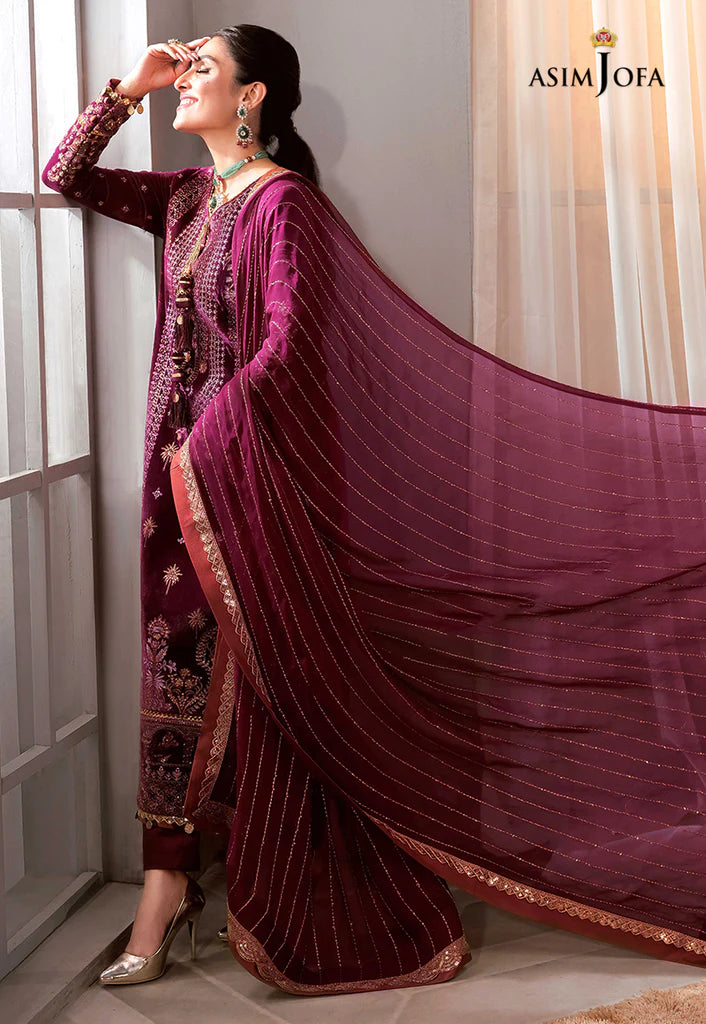 The Ayeza Edit by Asim Jofa Makhmal Royal Velvet 3Pc Suit AJAM-10