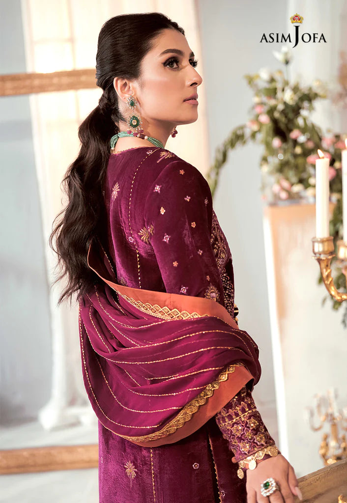 The Ayeza Edit by Asim Jofa Makhmal Royal Velvet 3Pc Suit AJAM-10