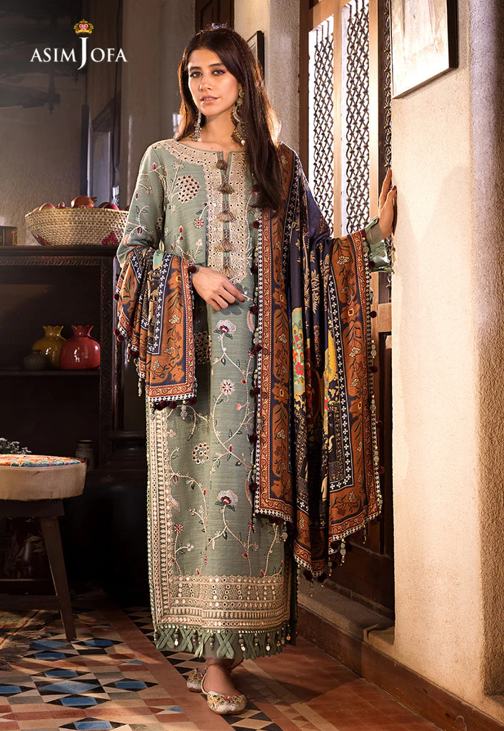The Syra Edit Unstitched Embrodered Cotton Slub 3Pc Suit AJK-03