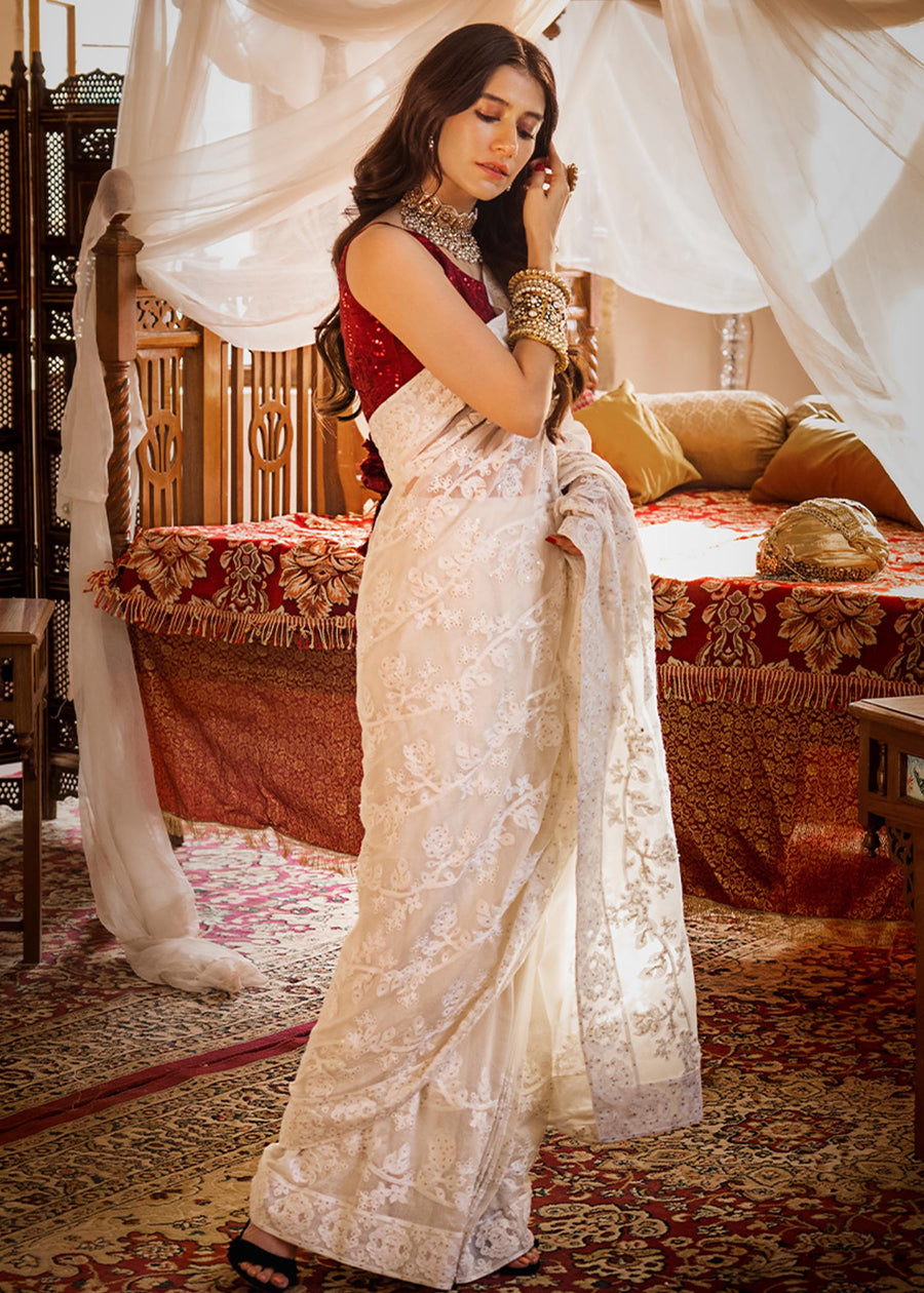 Asim Jofa The Mughal Queen Lucknowi Unstitched Chikankari Saree AJMQ-05