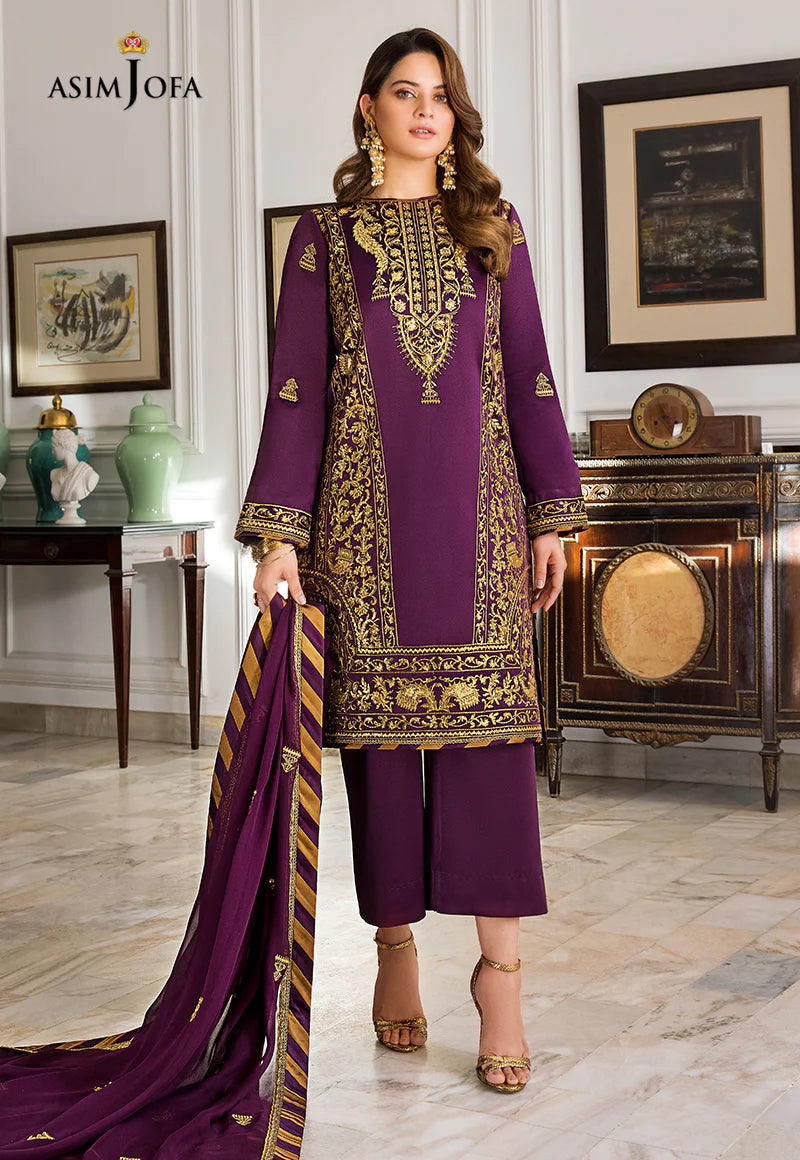 Maahru & Noorie by Asim Jofa Unstitched Embroidered 3Pc Suit AJSM-08