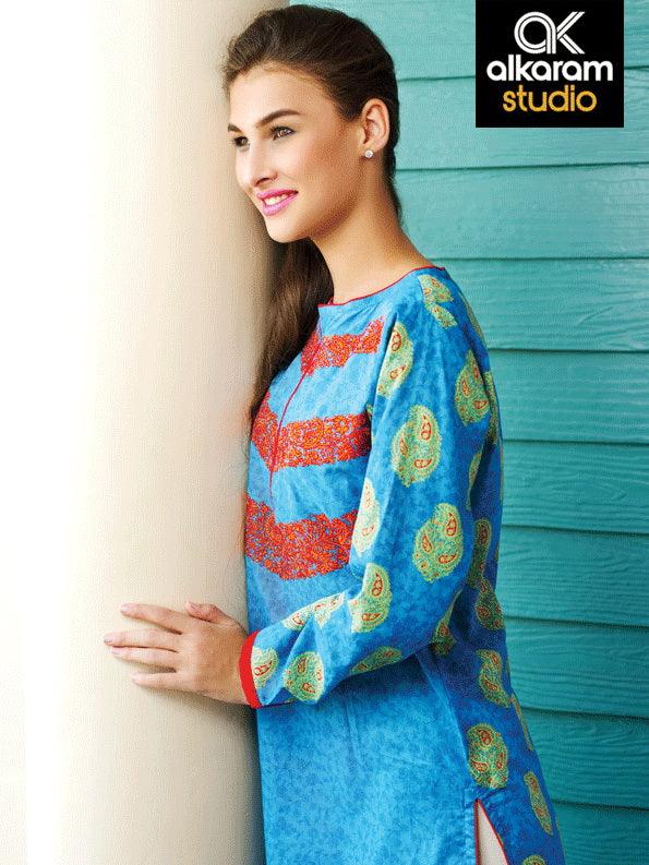 Alkaram Studio Paisley Collection-Kurta AKL 2677-Blue - FaisalFabrics.pk
