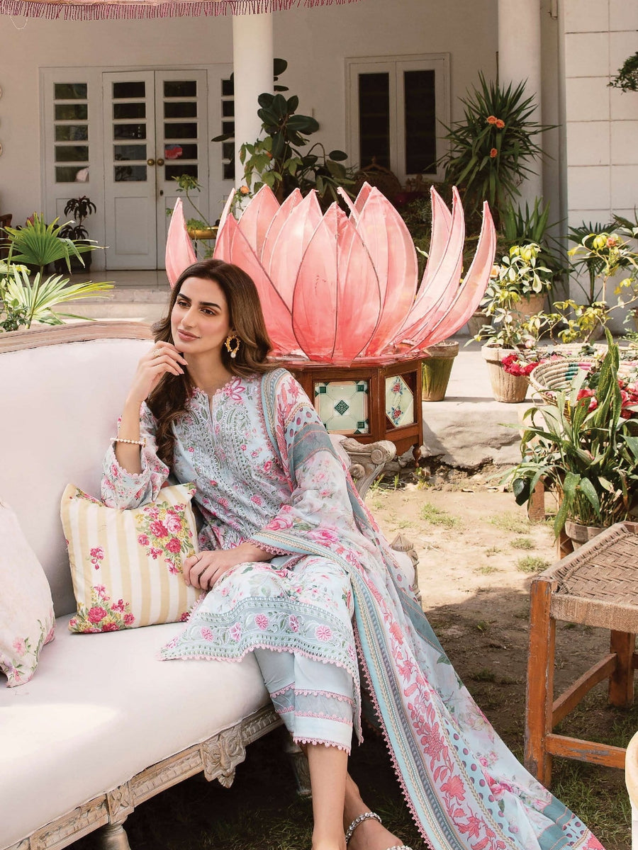 AFROZEH Rangreza Embroidered Lawn Unstitched 3 Piece Suit - EUNOIA