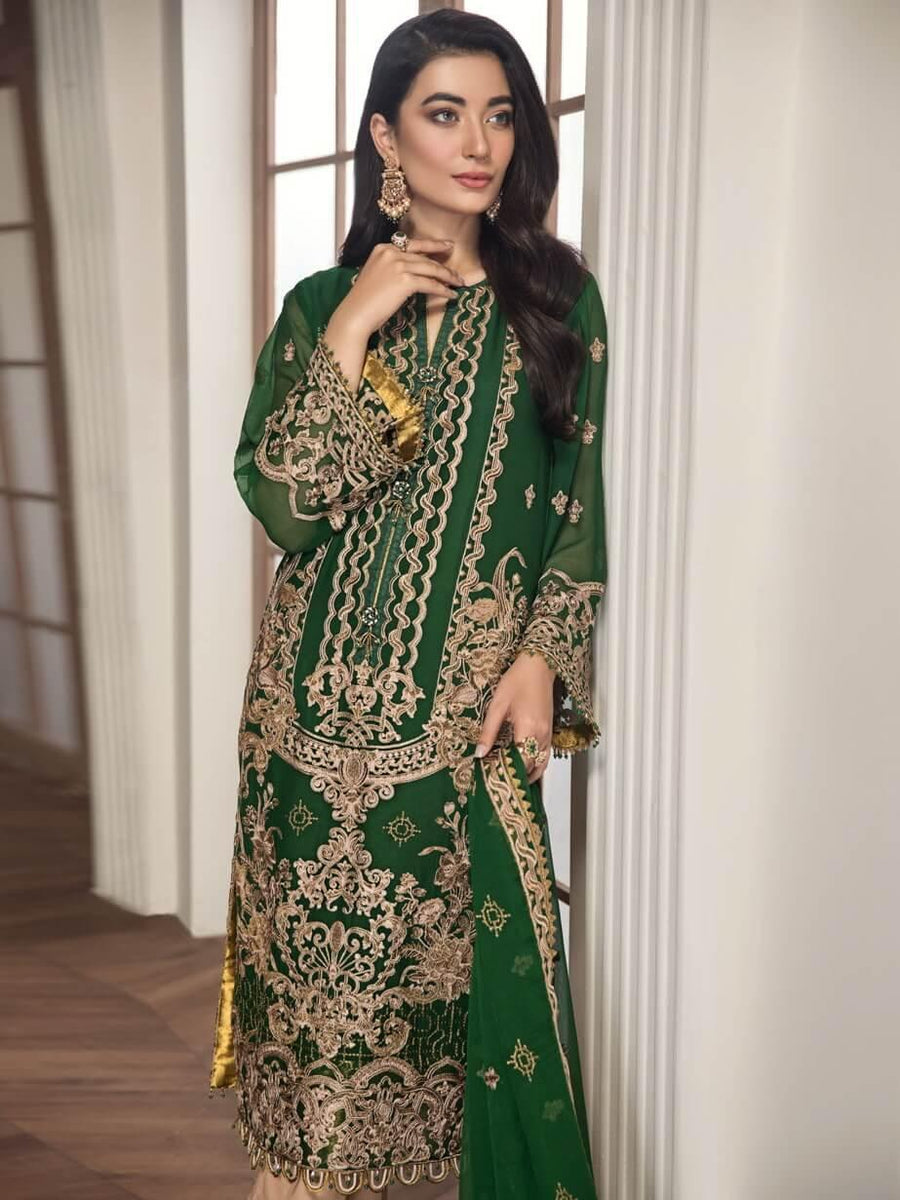 Alizeh Fashion Vol-02 Embroidered Chiffon 3Pc Suit D-01 Finani - FaisalFabrics.pk
