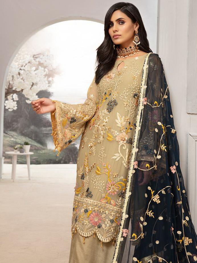 EMAAN ADEEL Luxury Chiffon Collection 2020 Embroidered 3PC Suit EA-1203 - FaisalFabrics.pk