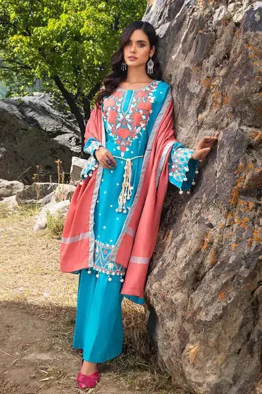 Gul Ahmed Pure Joy of Winter Embroidered Khaddar 3Pc Suit AP-12027