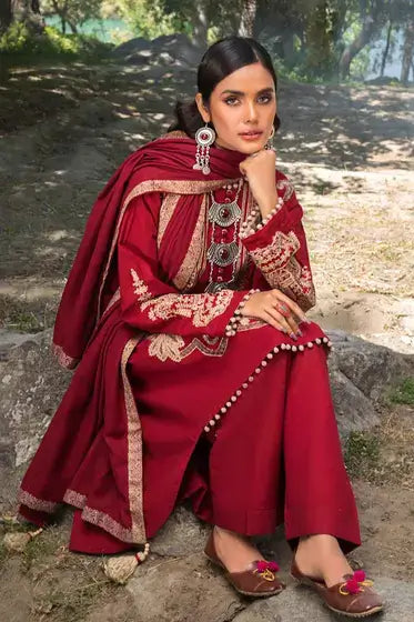 Gul Ahmed Pure Joy of Winter Embroidered Khaddar 3Pc Suit AP-12029