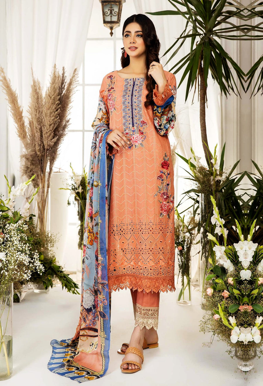Adan's Libas Chartreuse Chikankari Lawn Unstitched 3Pc Suit D-04