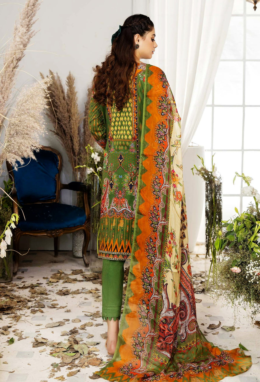Adan's Libas Chartreuse Chikankari Lawn Unstitched 3Pc Suit D-09
