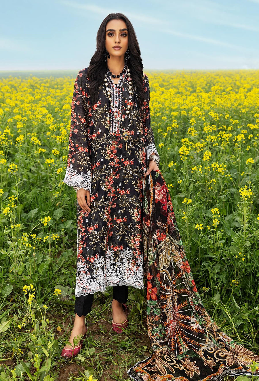 Adan's Libas Sarson Embroidered Lawn Unstitched 3Piece Suit D-05