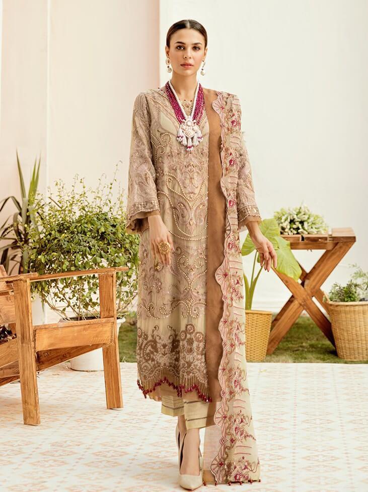 Afrozeh La Fleur Luxury Chiffon Collection 2020 3pc Suit 10-Butter Blondie - FaisalFabrics.pk
