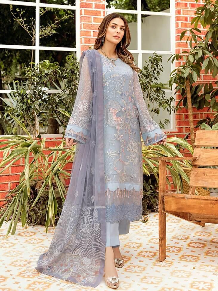 Afrozeh La Fleur Luxury Chiffon Collection 2020 3pc Suit 06-Lavender Mist - FaisalFabrics.pk