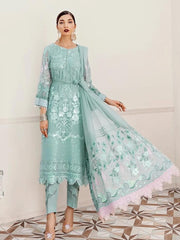 Afrozeh La Fuchsia Luxury Chiffon Unstitched 3pc Suit - Hazy Sky - FaisalFabrics.pk