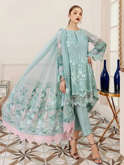 Afrozeh La Fuchsia Luxury Chiffon Unstitched 3pc Suit - Hazy Sky - FaisalFabrics.pk