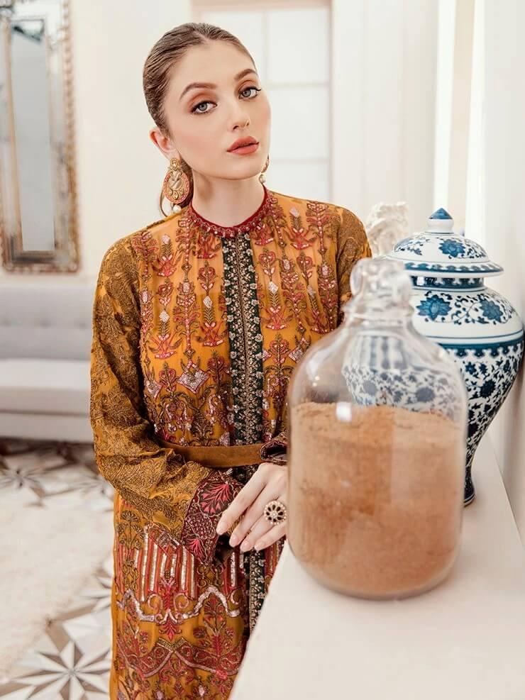 Afrozeh La Fuchsia Luxury Chiffon Unstitched 3pc Suit - Sunlight Spectrum - FaisalFabrics.pk