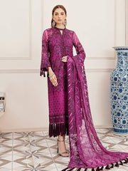 Afrozeh La Fuchsia Luxury Chiffon Unstitched 3pc Suit - Tempest Of Grapes - FaisalFabrics.pk