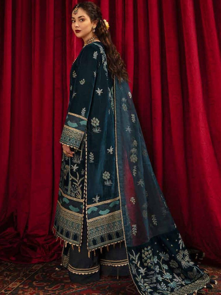 Afrozeh Naghma Luxury Velvet Unstitched 3Pc Suit D-03 Nor-e-Jan - FaisalFabrics.pk