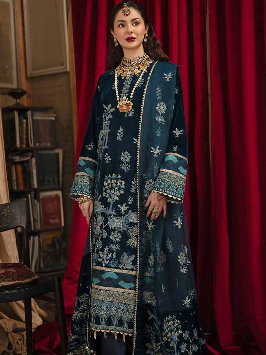 Afrozeh Naghma Luxury Velvet Unstitched 3Pc Suit D-03 Nor-e-Jan - FaisalFabrics.pk