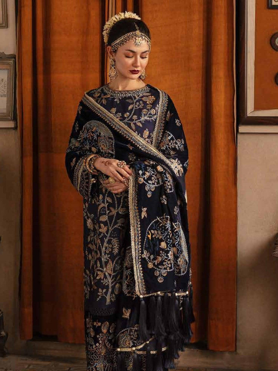 Afrozeh Naghma Luxury Velvet Unstitched 3Pc Suit D-08 Mumtaz - FaisalFabrics.pk