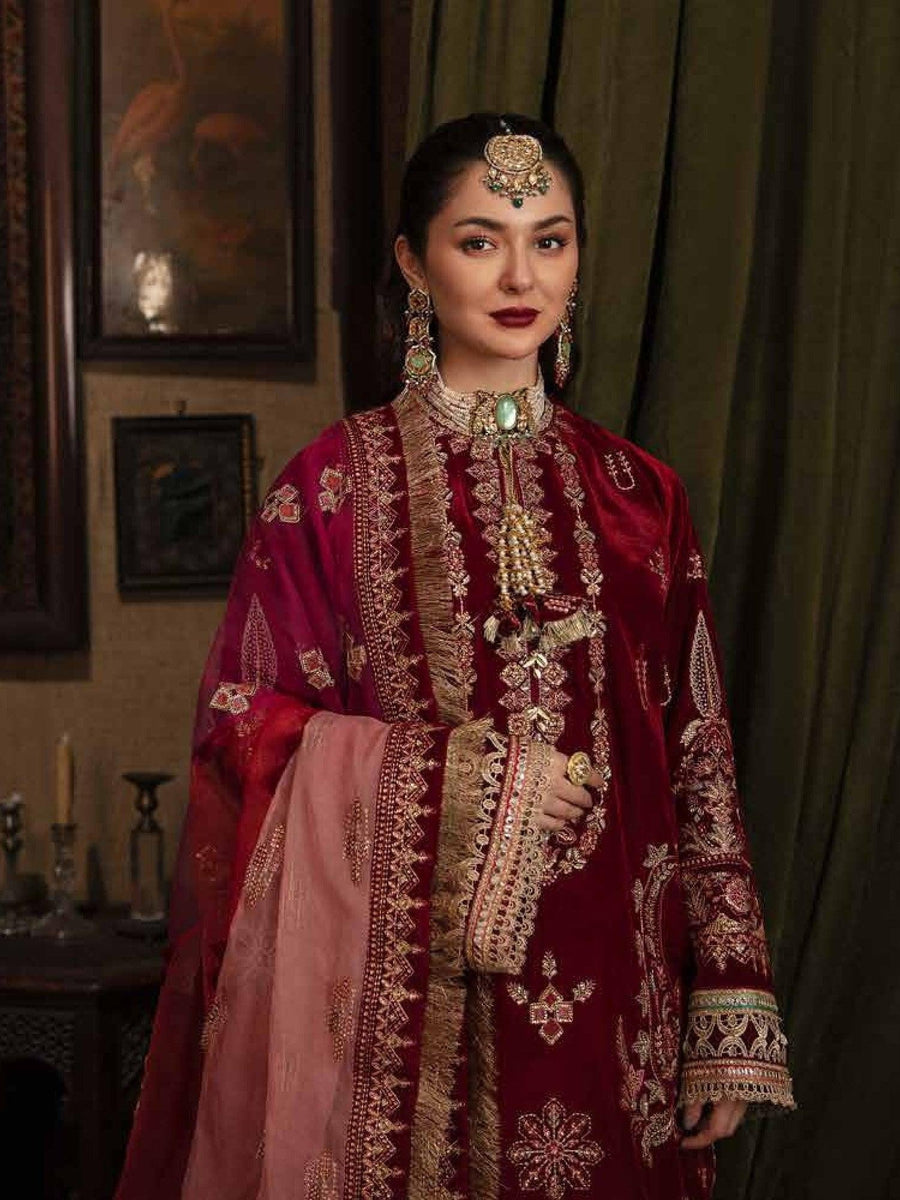 Afrozeh Naghma Luxury Velvet Unstitched 3Pc Suit D-09 Zeenat - FaisalFabrics.pk