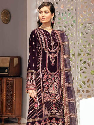 Afrozeh Naghma Luxury Velvet Embroidered 3 Piece Suit 02-Gul e Raana - FaisalFabrics.pk
