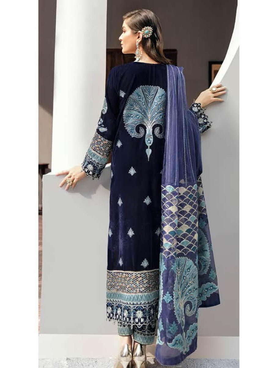 Afrozeh Naghma Luxury Velvet Embroidered 3 Piece Suit 03-Wanni - FaisalFabrics.pk