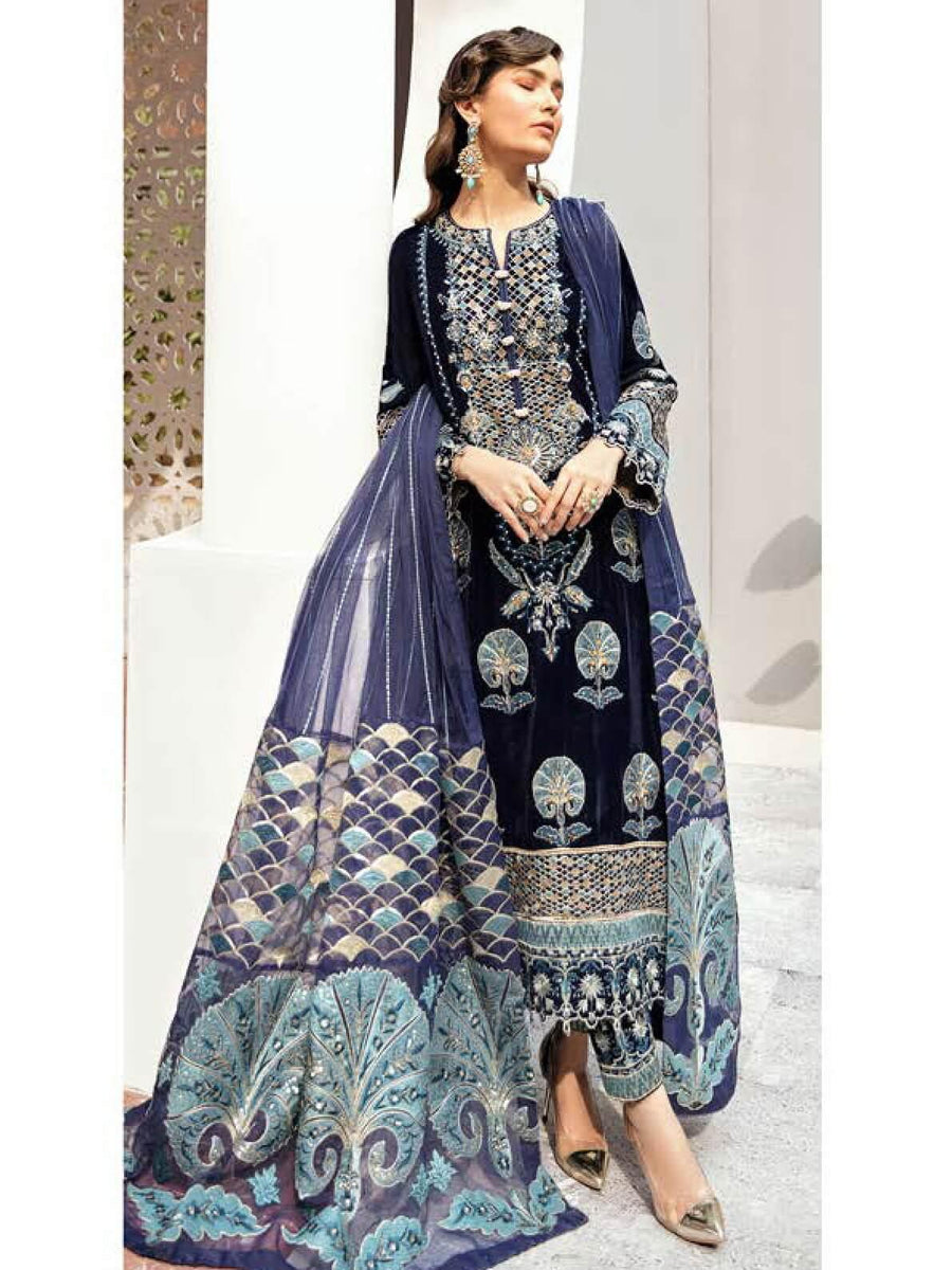 Afrozeh Naghma Luxury Velvet Embroidered 3 Piece Suit 03-Wanni - FaisalFabrics.pk