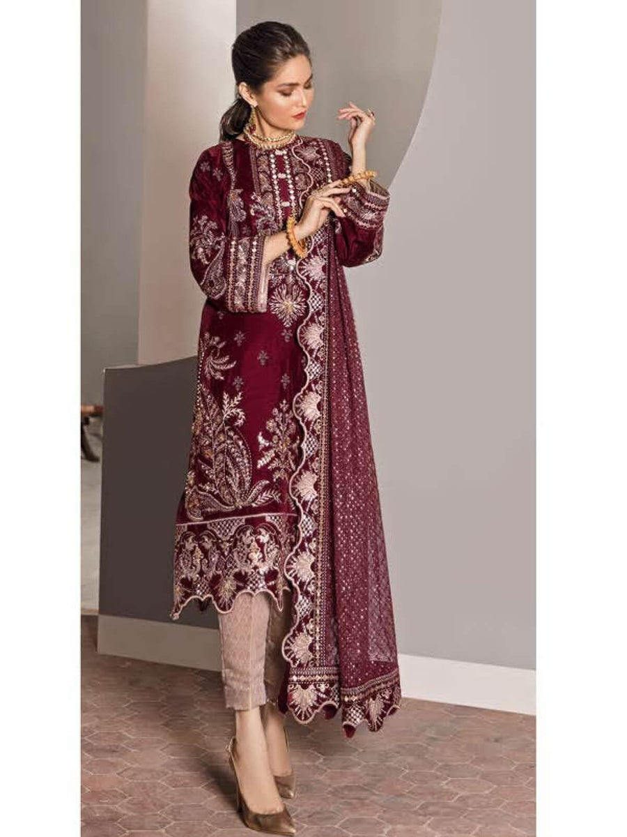 Afrozeh Naghma Luxury Velvet Embroidered 3 Piece Suit 07-Laila - FaisalFabrics.pk