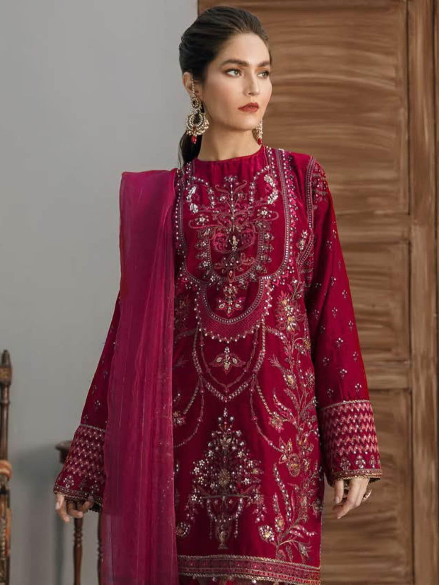 Afrozeh Naghma Luxury Velvet Embroidered 3 Piece Suit 09-Phool Jari - FaisalFabrics.pk