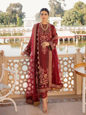 Afrozeh Shehnai Luxury Wedding Chiffon Unstitched 3pc Suit - Anarkali - FaisalFabrics.pk