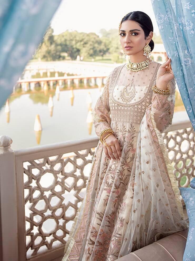 Afrozeh Shehnai Luxury Wedding Chiffon Unstitched 3pc Suit - Jahan Ara - FaisalFabrics.pk