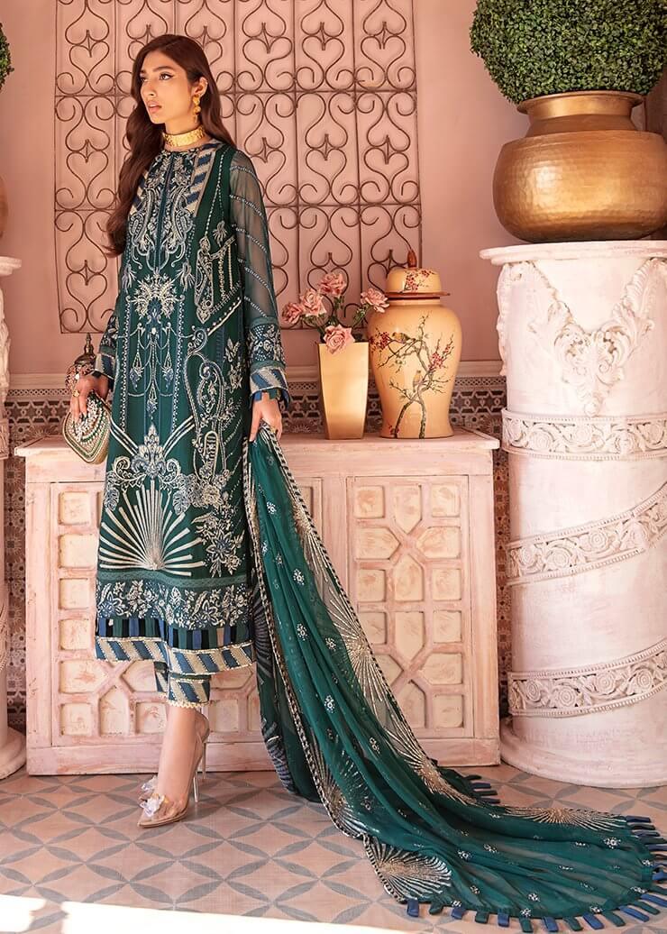 Afrozeh Nauratan Luxury Wedding Chiffon Unstitched 3pc Suit AF-02 Naqsh - FaisalFabrics.pk