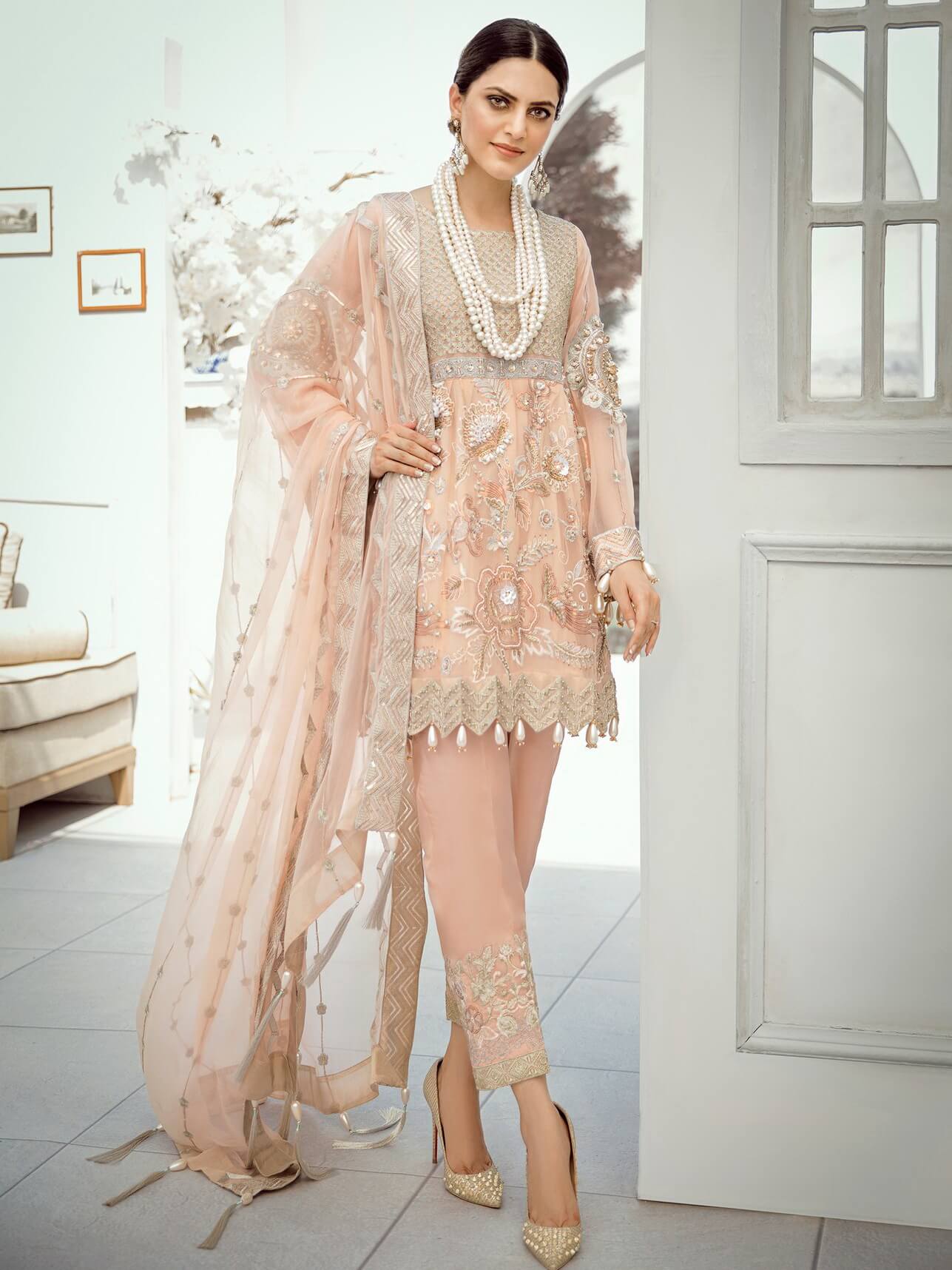 Akbar Aslam Luxury Chiffon Collection 2020 3pc Suit AAC-1305 CAMELIA - FaisalFabrics.pk