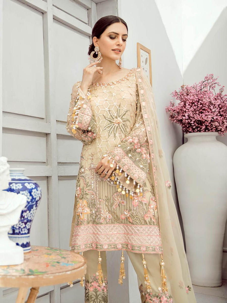 Akbar Aslam Luxury Chiffon Collection 2020 3pc Suit AAC-1307 CARNATION - FaisalFabrics.pk