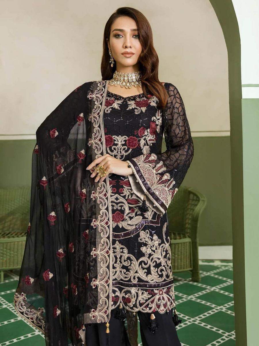 Akbar Aslam Luxury Chiffon Unstitched 3pc Suit AAW-2302 Salvia - FaisalFabrics.pk