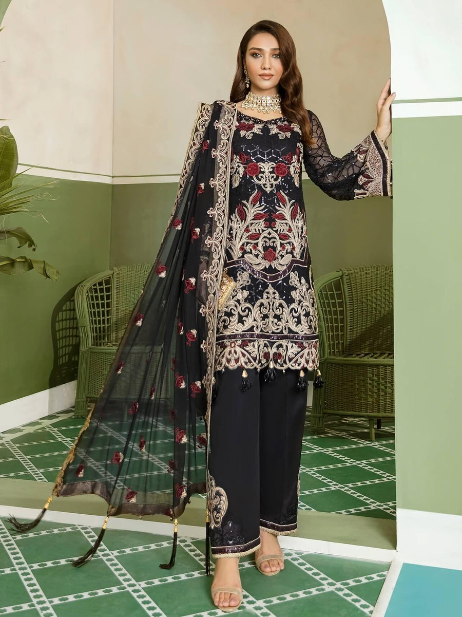 Akbar Aslam Luxury Chiffon Unstitched 3pc Suit AAW-2302 Salvia - FaisalFabrics.pk