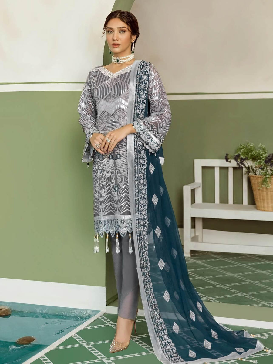 Akbar Aslam Luxury Chiffon Unstitched 3pc Suit AAW-2303 Malli - FaisalFabrics.pk