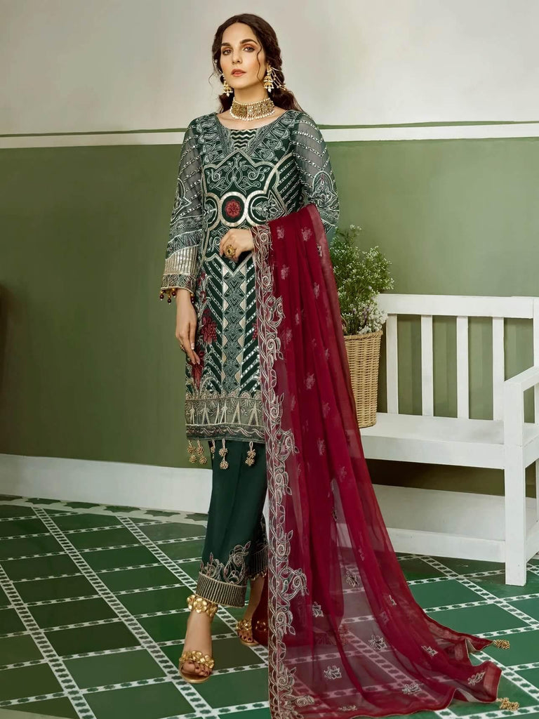 Akbar Aslam Embroidered Chiffon Suits Unstitched 3 Piece AA22F ARGYLE - Luxury Formals Collection