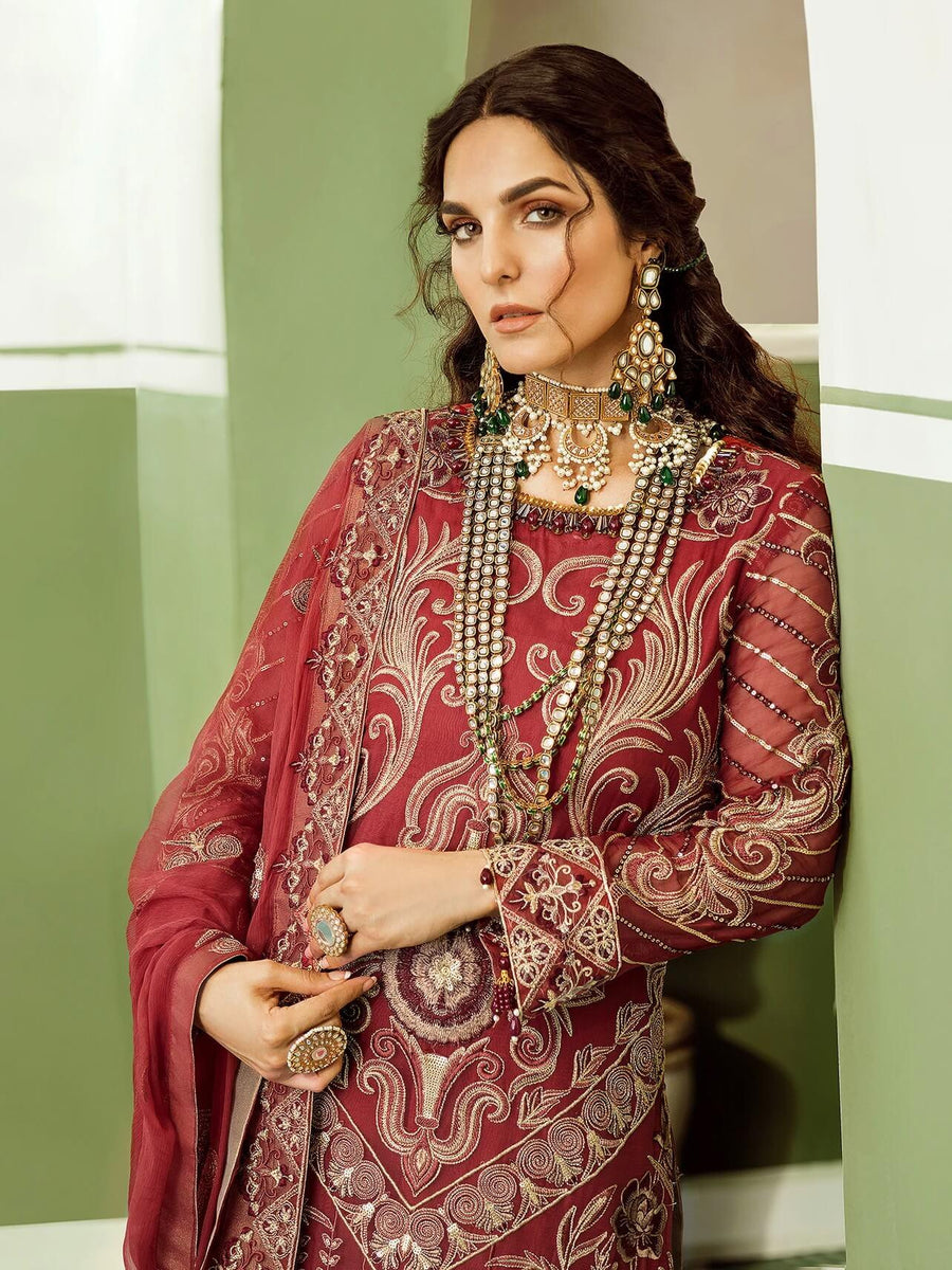Akbar Aslam Luxury Chiffon Unstitched 3pc Suit AAW-2309 Saffron - FaisalFabrics.pk
