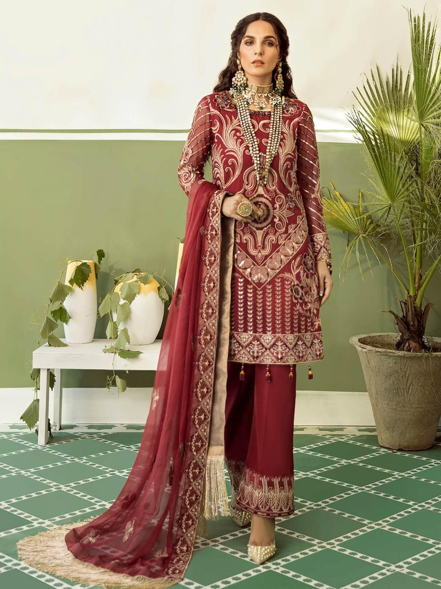Akbar Aslam Luxury Chiffon Unstitched 3pc Suit AAW-2309 Saffron - FaisalFabrics.pk