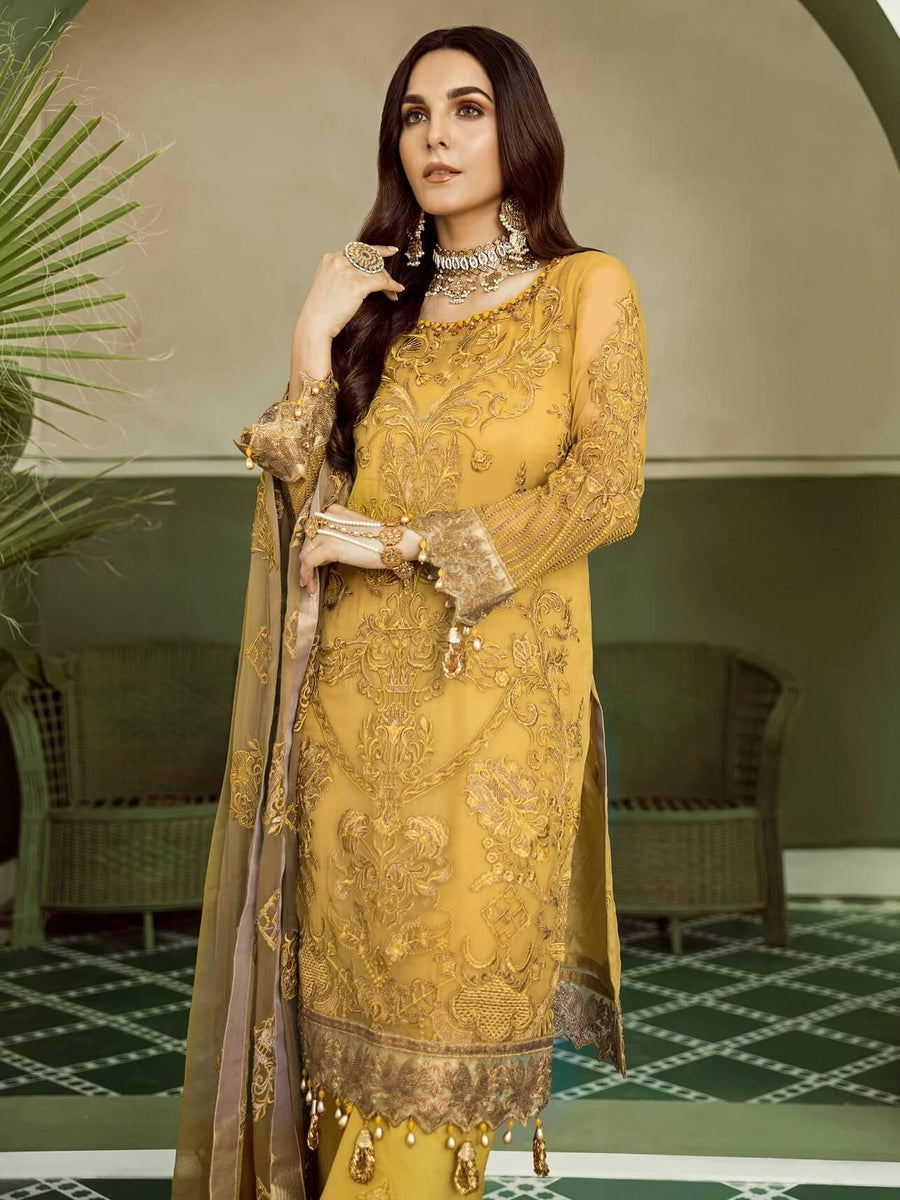 Akbar Aslam Luxury Chiffon Unstitched 3pc Suit AAW-2310 Daffodil - FaisalFabrics.pk