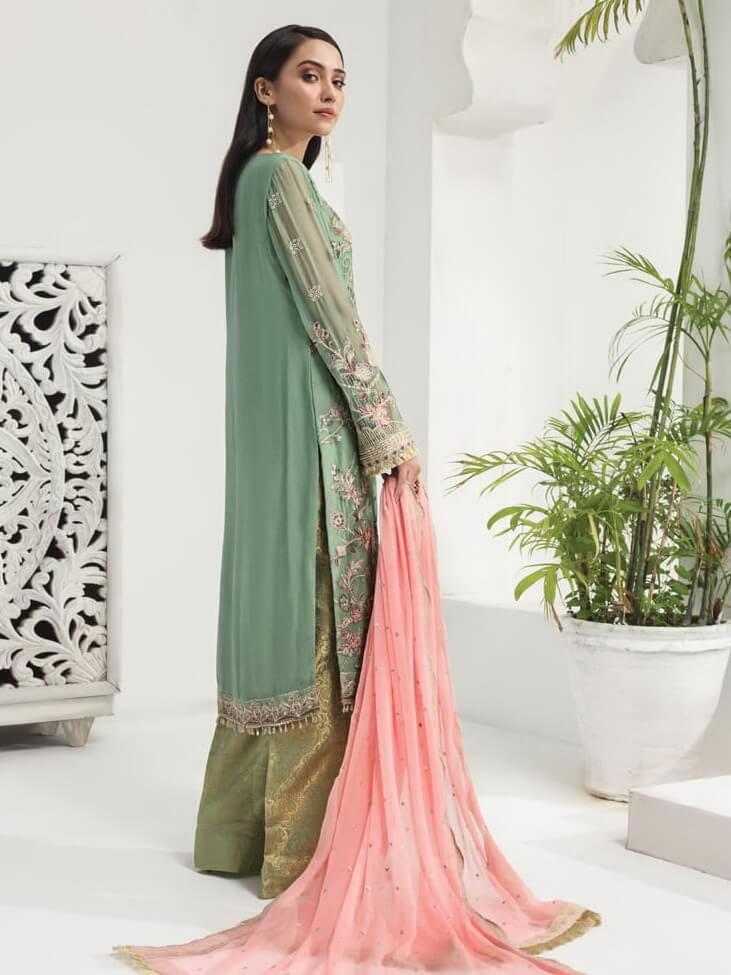 Alizeh Fashion Embroidered Chiffon 3Pc Suit D-01 Daisy Lavender - FaisalFabrics.pk