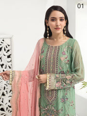 Alizeh Fashion Embroidered Chiffon 3Pc Suit D-01 Daisy Lavender - FaisalFabrics.pk